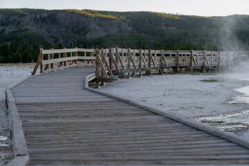Boardwalks through the Black Sand Basin geyser area of Yellowstone National Park