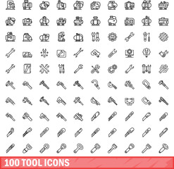 100 tool icons set. Outline illustration of 100 tool icons vector set isolated on white background