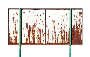 A old blank rusty metal sign. Corrosive Rust on old iron.Use as illustration for presentation. on white with clipping path.                          