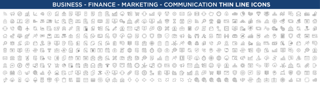 Thin Line Icons Business, Communication, Finance, Marketing, ...