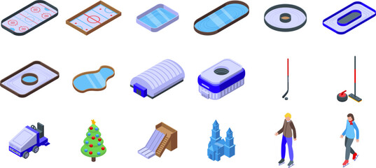 Ice rink icons set isometric vector. Activity ice. Rink skate