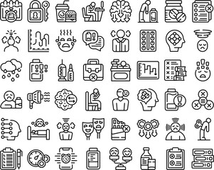 Burnout icons set outline vector. Stress mental. Work fatigue