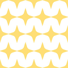 Seamless geometric pattern of yellow four pointed stars. Vector illustration isolated on white background.