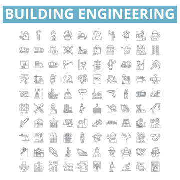 Building engineering icons, line symbols, web signs, vector set, isolated illustration