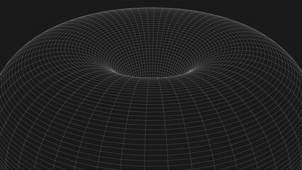 Abstract tunnel with a white mesh structure on a dark background. 3D grid of tunnels and corridors. Vector wormhole.