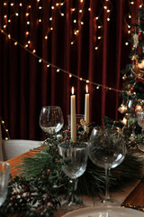 Christmas dinner table. Xmas Dinner.