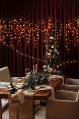 Christmas dinner table. Xmas food.