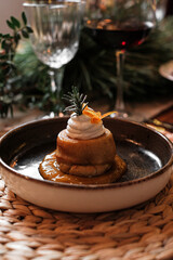 Christmas dinner table. Xmas food.