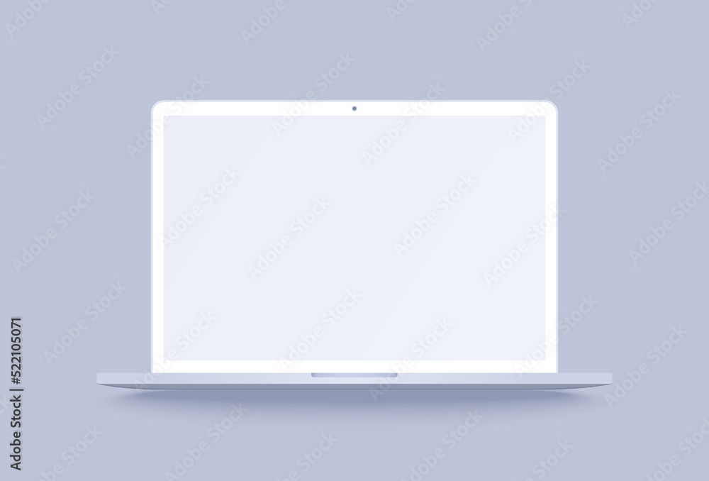 Poster white laptop mockup. clay notebook in 3d realistic style for promo your web design or presentation. 