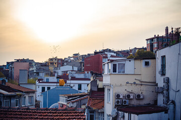 Fatih area of Istanbul, view from the rooftop, old houses in Fatih, Istanbul