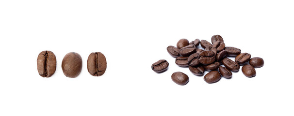 Cup of coffee and coffee beans isolated on white background