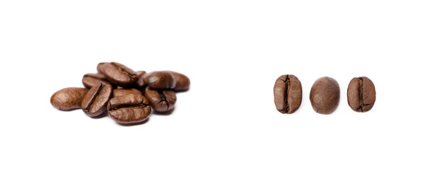 Cup of coffee and coffee beans isolated on white background