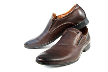 men's classic shoes, brown, on a white isolated background