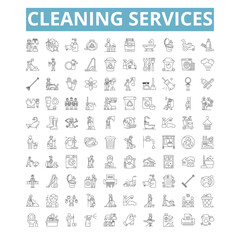 Cleaning services icons, line symbols, web signs, vector set, isolated illustration