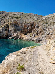 Fototapeta na wymiar Road leading to picturesque Mali Bok beach on island Cres, Croatia in summer.