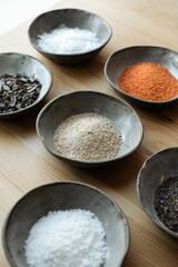 Types of salts. Black salt. spices.