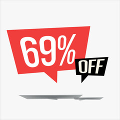69% off discount sticker sale blue tag isolated vector illustration. discount offer price label, vector price discount symbol floating