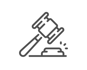 Auction hammer line icon. Bid offer sign. Lot was sold symbol. Quality design element. Linear style auction hammer icon. Editable stroke. Vector