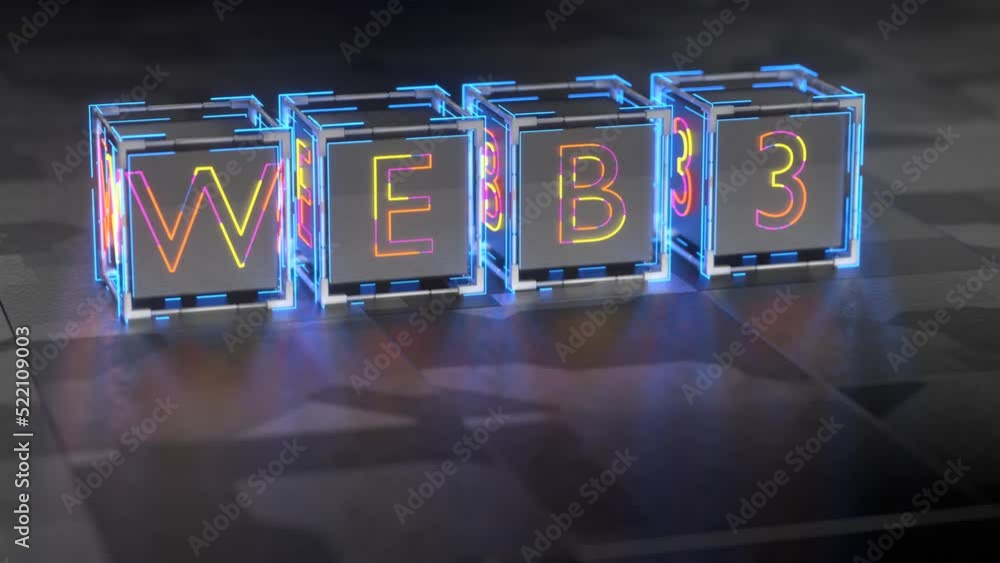 Poster web 3 on technological blocks. web3 decentralized internet concept