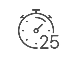 Obraz premium Timer 25 minutes line icon. Stopwatch time sign. Countdown clock symbol. Quality design element. Linear style timer icon. Editable stroke. Vector
