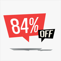 84% off discount sticker sale blue tag isolated vector illustration. discount offer price label, vector price discount symbol floating