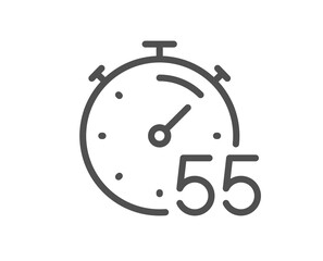 Timer 55 minutes line icon. Stopwatch time sign. Countdown clock symbol. Quality design element. Linear style timer icon. Editable stroke. Vector
