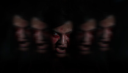 Face Horror of Ghost death screaming with blood darkness and nightmare dark background, Scary fear...