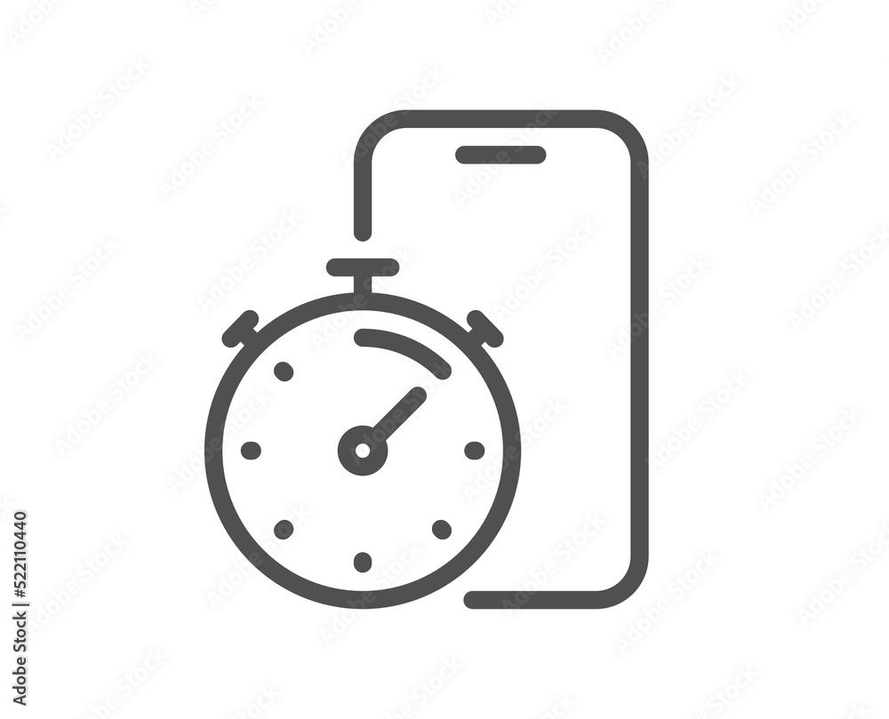 Poster timer app line icon. stopwatch time sign. phone countdown clock symbol. quality design element. line
