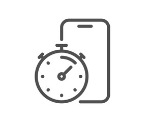 Timer app line icon. Stopwatch time sign. Phone countdown clock symbol. Quality design element. Linear style timer app icon. Editable stroke. Vector