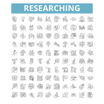 Reserching icons, line symbols, web signs, vector set, isolated illustration