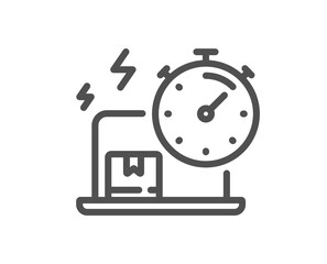 Delivery time line icon. Parcel shipment sign. Online express service symbol. Quality design element. Linear style delivery online icon. Editable stroke. Vector