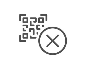 Obraz premium No QR code line icon. Scan barcode sign. Stop or cancel certificate symbol. Quality design element. Linear style qr code icon. Editable stroke. Vector
