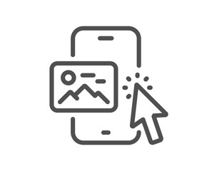Phone image line icon. Smartphone app sign. Cellphone mobile device symbol. Quality design element. Linear style phone image icon. Editable stroke. Vector
