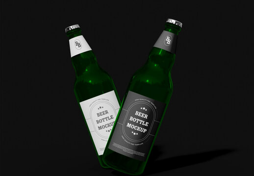 Two Floating Beer Bottles Mockup