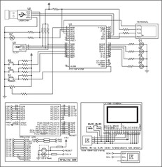 The vector  electrical schematic diagram of a digital USB device,
operating under the control of a PIC microcontroller.
Vector diagram of the connection of the OLED module to the Arduino uno.