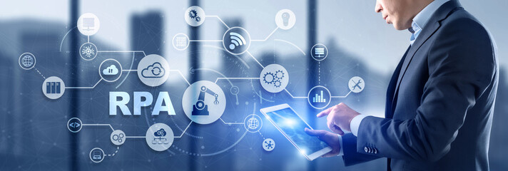 RPA. Robotic process automation concept on virtual screen