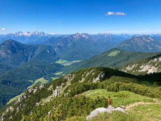 Fototapeta na wymiar view from peak of Zwiesel in the Chiemgauer alps, Bavaria