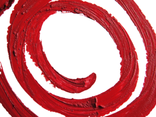 Smudged spiral RED lipstick on transparent background