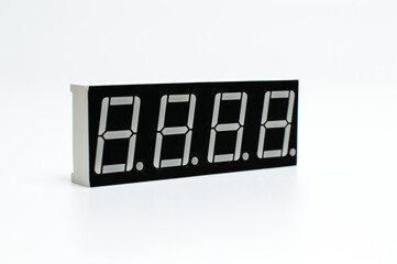 Electronic numbers. Digital Watch. Electronic dial. Digital alarm clock.  Electronic font. Countdown. Timer. Watch icon. Led watch. Indicator. White background. Macro photo.