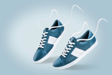 Blue sneakers on a blue background