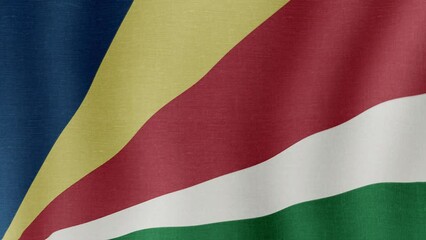 Animation of the national flag of the country of Seychelles fluttering in the wind with a fabric texture in 4K