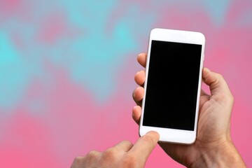Hand holds phone Sample social media app interface on mobile phone