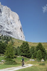 Fototapeta na wymiar Road cyclist climbing the Italian Dolomites