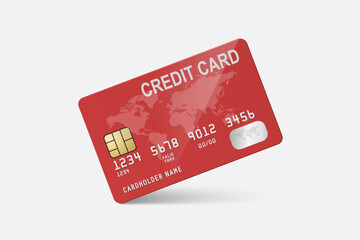 Vector 3d Realistic Red Credit Card on White Background. Design Template of Plastic Credit or Debit Card. Credit Card Payment Concept. Front View