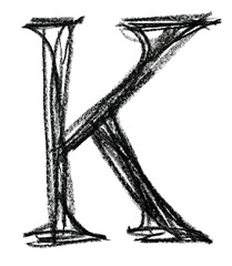 Handwritten sketch black Letter K on transparent background