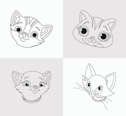 cat head coloring book for kids. Antistress. Hand drawn zentangle kitty cat vector illustration on white background.
