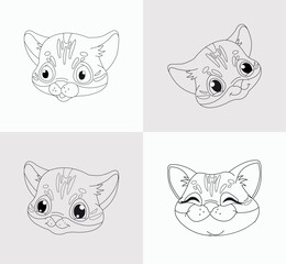 cat head coloring book for kids. Antistress. Hand drawn zentangle kitty cat vector illustration on white background.