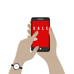 phone mockup in hands on white background. Vector illustration