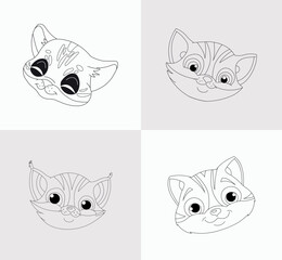 cat head coloring book for kids. Antistress. Hand drawn zentangle kitty cat vector illustration on white background.