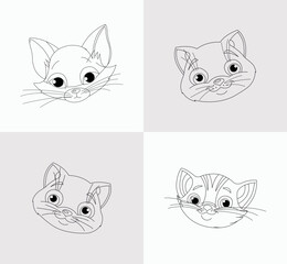 cat head coloring book for kids. Antistress. Hand drawn zentangle kitty cat vector illustration on white background.